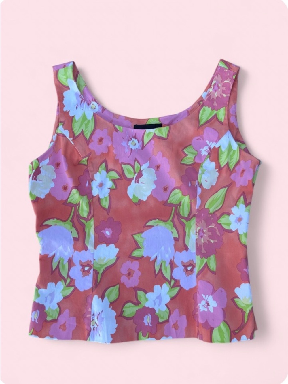 Vintage Kasper Floral Scoop Neck Tank Top with side zipper-Pink Floral - Size 8